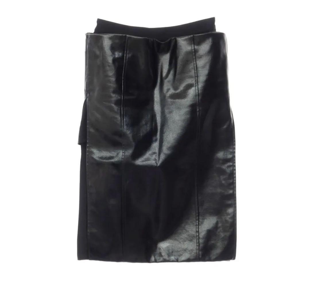 サカイ Sacai コーティングウール スリット パテント スカート ブラック