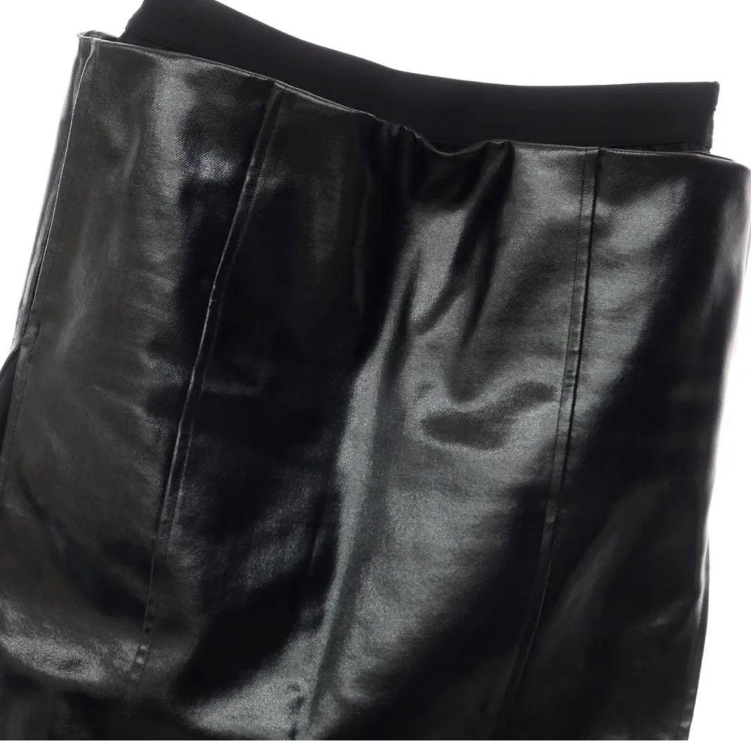 サカイ Sacai コーティングウール スリット パテント スカート ブラック