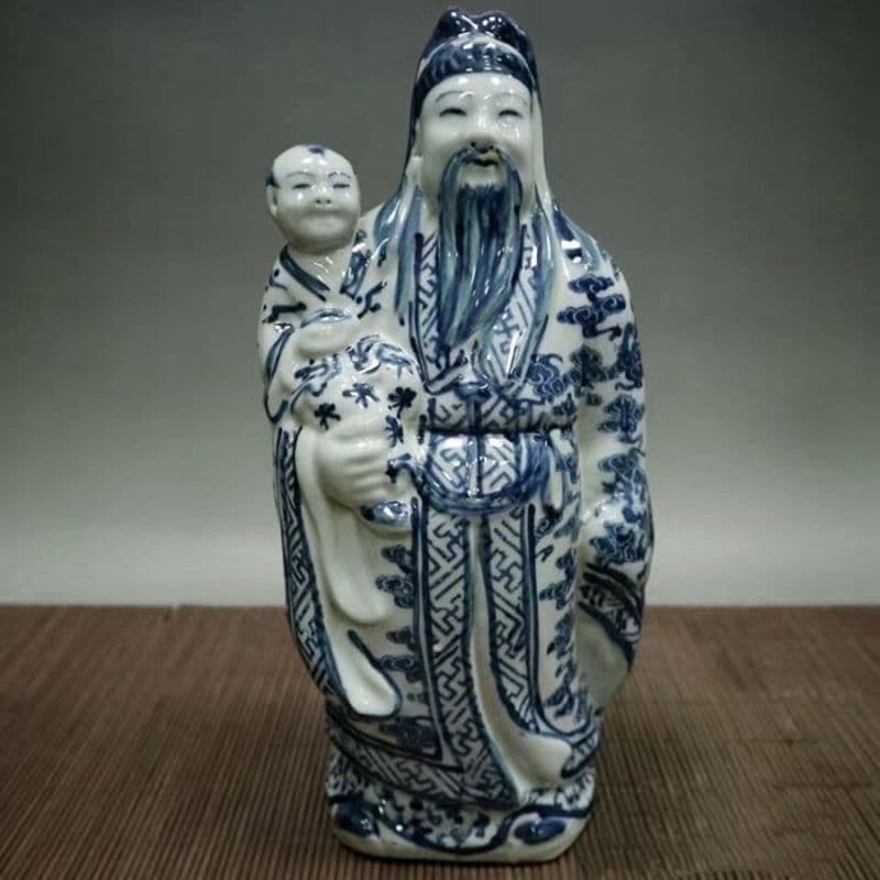 青花 福禄寿 三つ星 磁器 神像 置物 工芸品 美術品