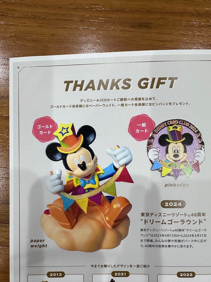 ディズニーJCB40周年ペーパーウェイト、ピンバッチ5点セット