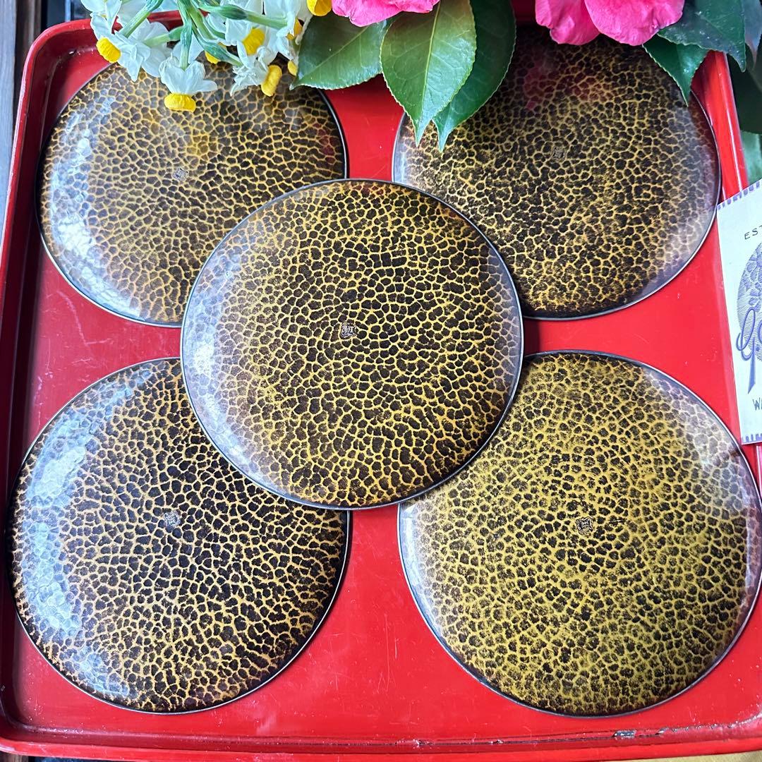 超限定9月10日20時迄‼️愛蔵生駒製松美斎造銀縁黄銅槌目菓子盆G.Ikoma5客