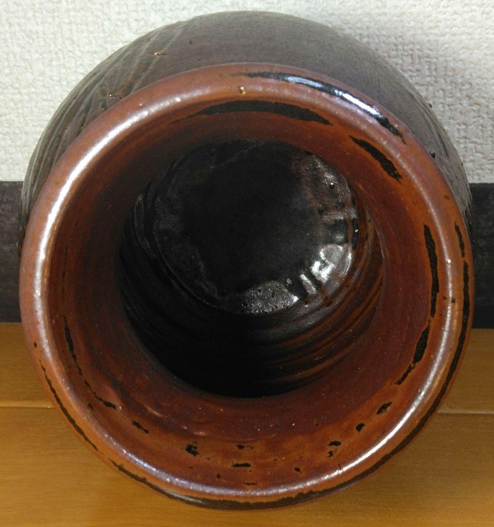 人間国宝 金城次郎 壷屋焼 黒花瓶 栞 共箱 美品完品 魚紋2 大珍品 希少品