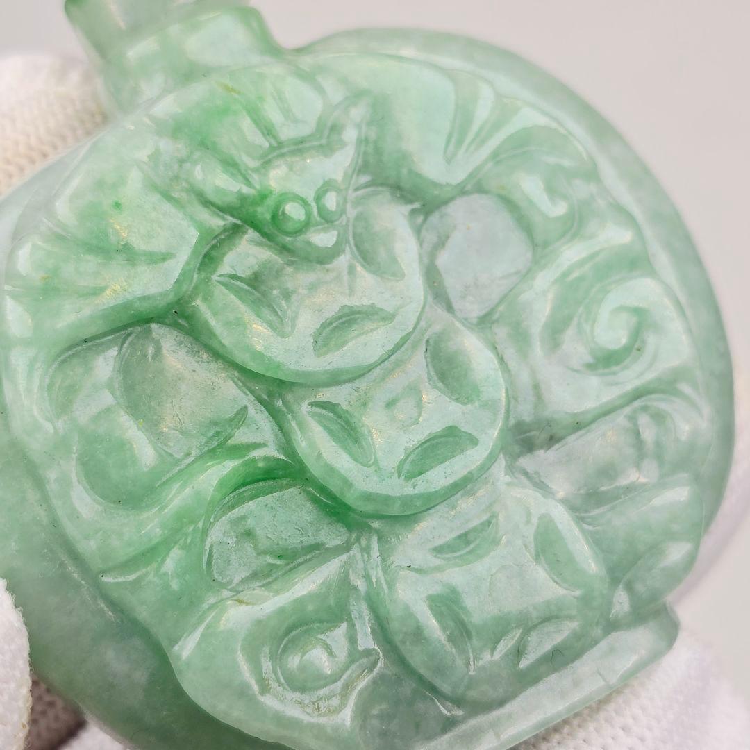 収集品 天然石 本物古翡翠 両面 手彫 福如意紋 鼻煙壺 薬瓶 超美品