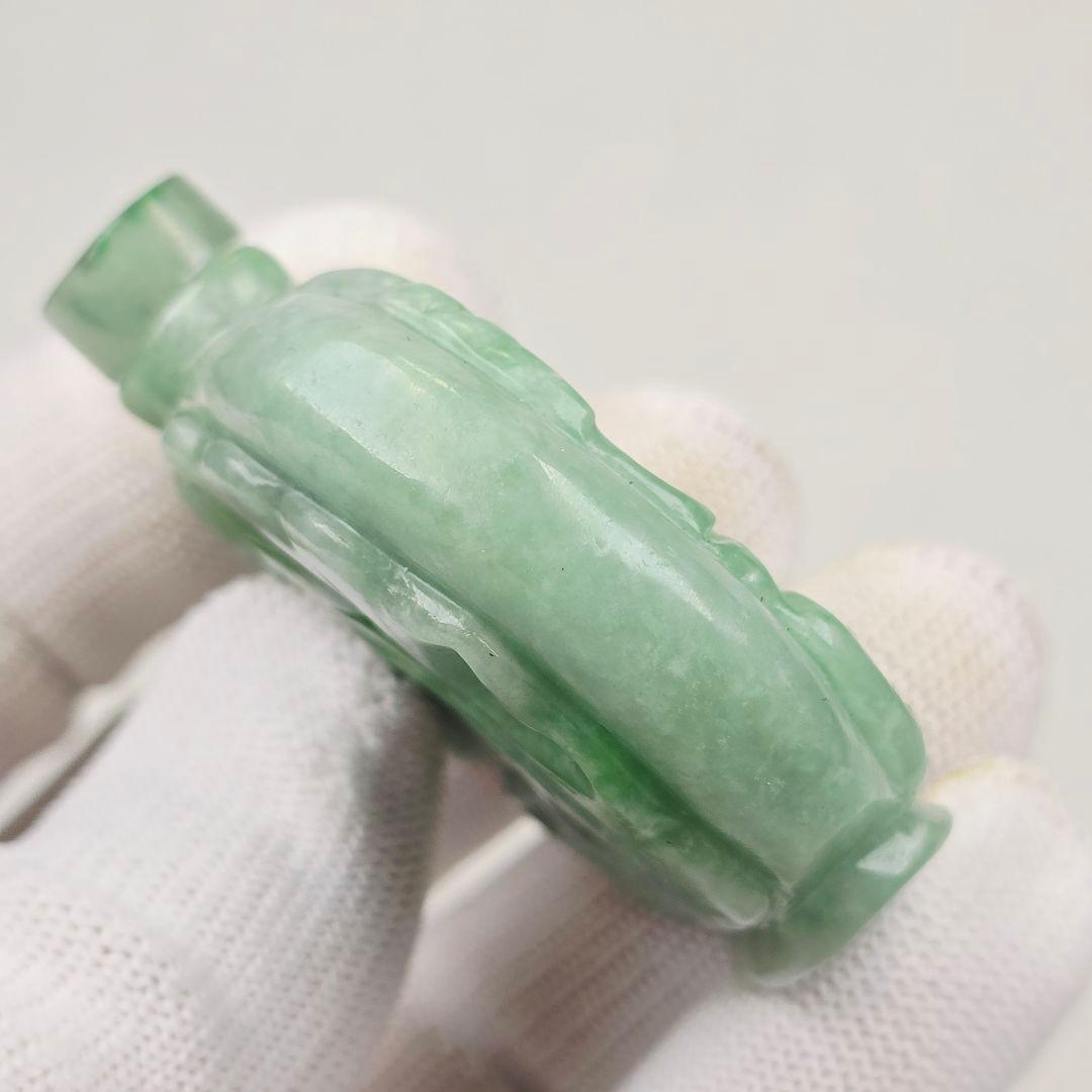 収集品 天然石 本物古翡翠 両面 手彫 福如意紋 鼻煙壺 薬瓶 超美品