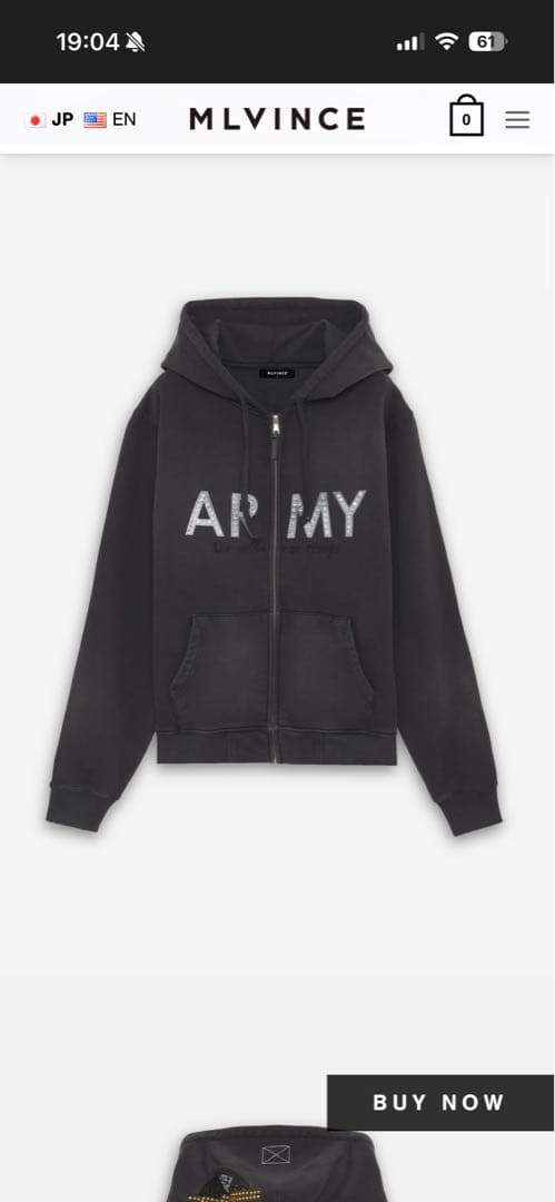 ARMY プリント ダークグレー パーカー　MLVINCE