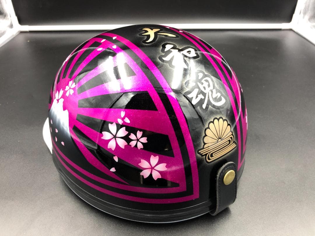 コルク半カスタム　富士日章　三つボタン　ブラックピンクゴールドラメ　桜　文字あり