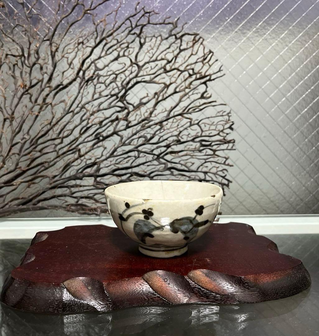 骨董　古伊万里　波佐見焼　染付　くらわんか　茶碗　１客　※金継ぎ直しあり