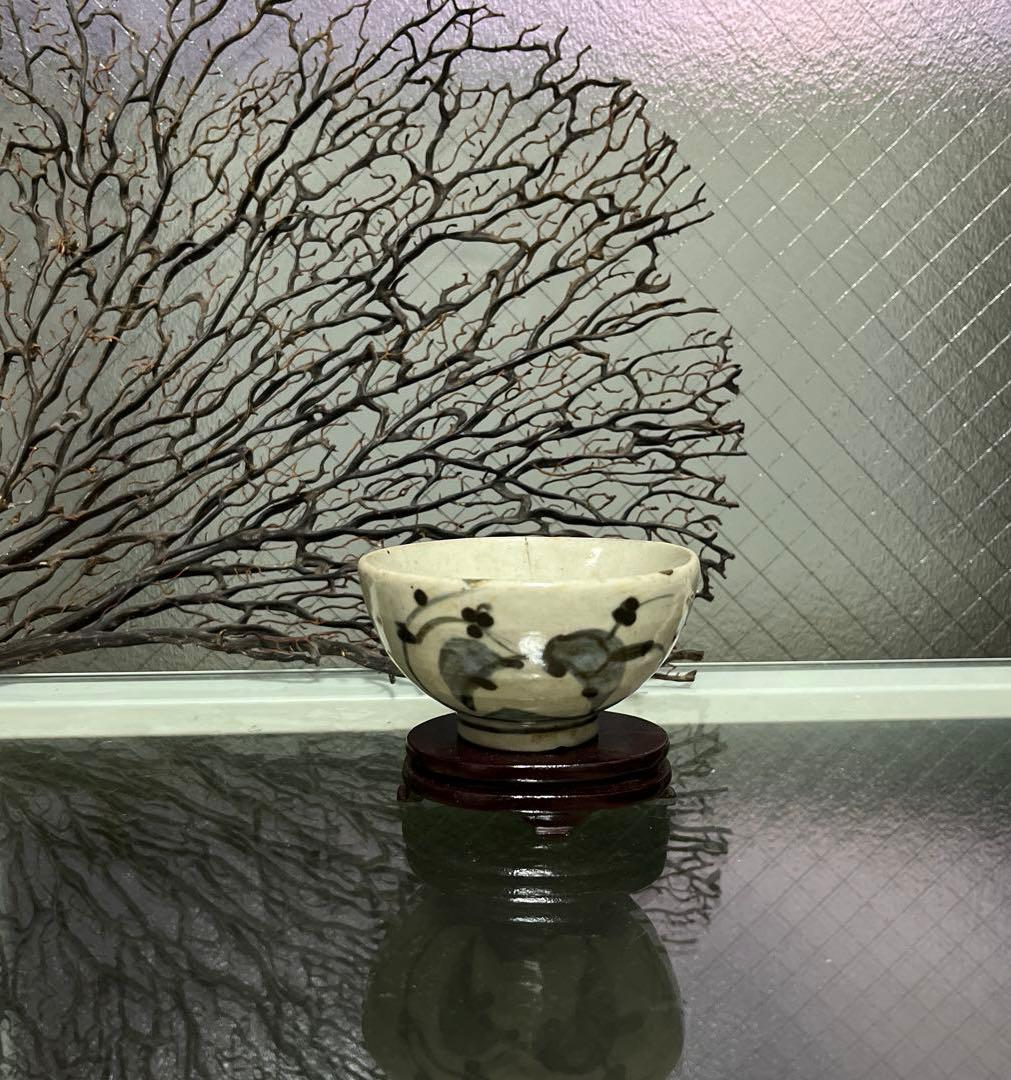 骨董　古伊万里　波佐見焼　染付　くらわんか　茶碗　１客　※金継ぎ直しあり