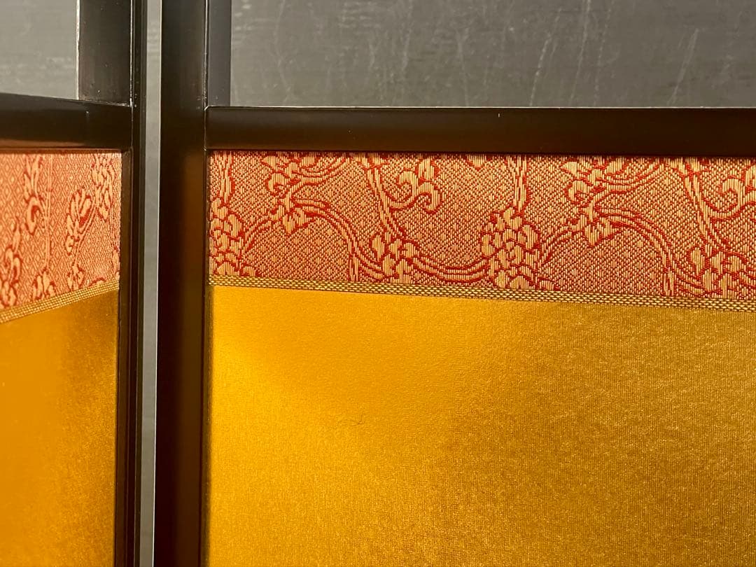 割引❣️「母」 千秋庵 二重弦唐草 本金 風炉先屏風 2尺4寸 共箱 （1119⑥