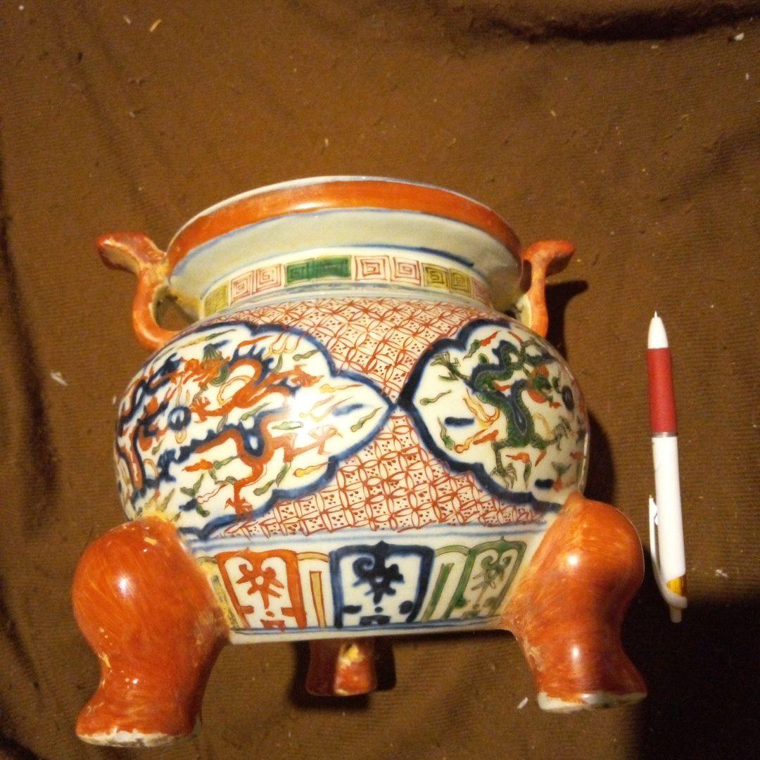 中国陶磁器　明万歴赤絵　三足香炉