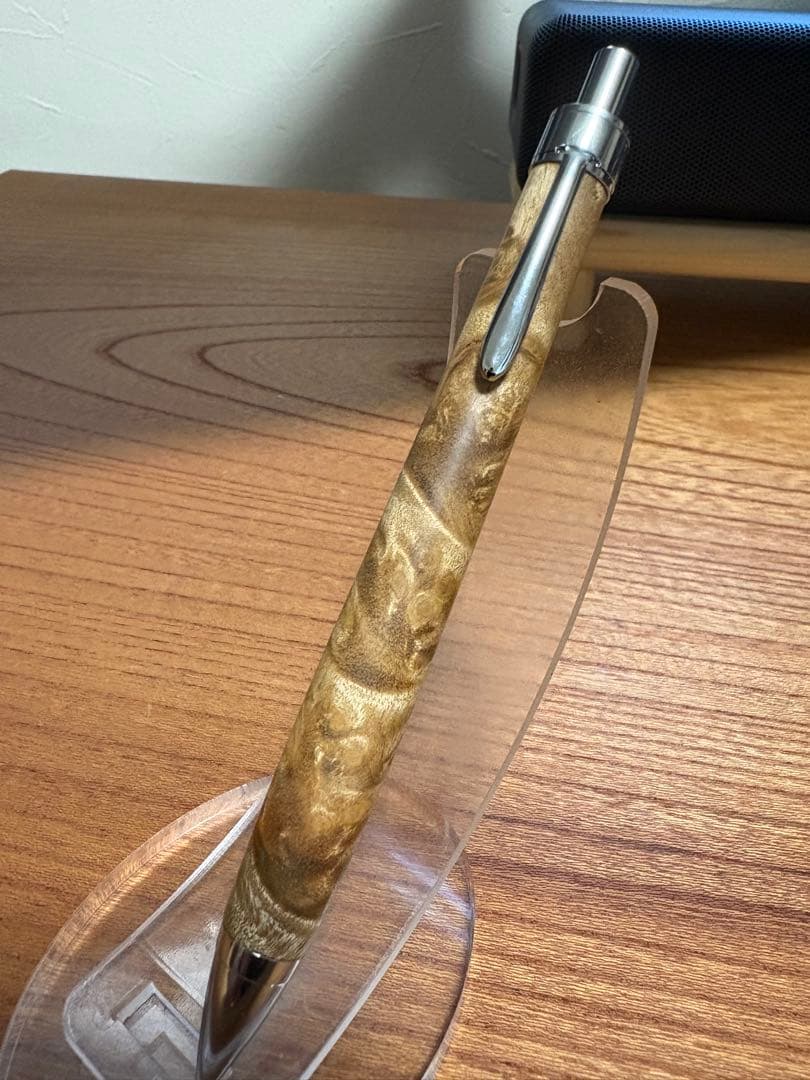 554超極上　マーブルウッド瘤杢　縮杢　木軸シャーペン　ボールペン