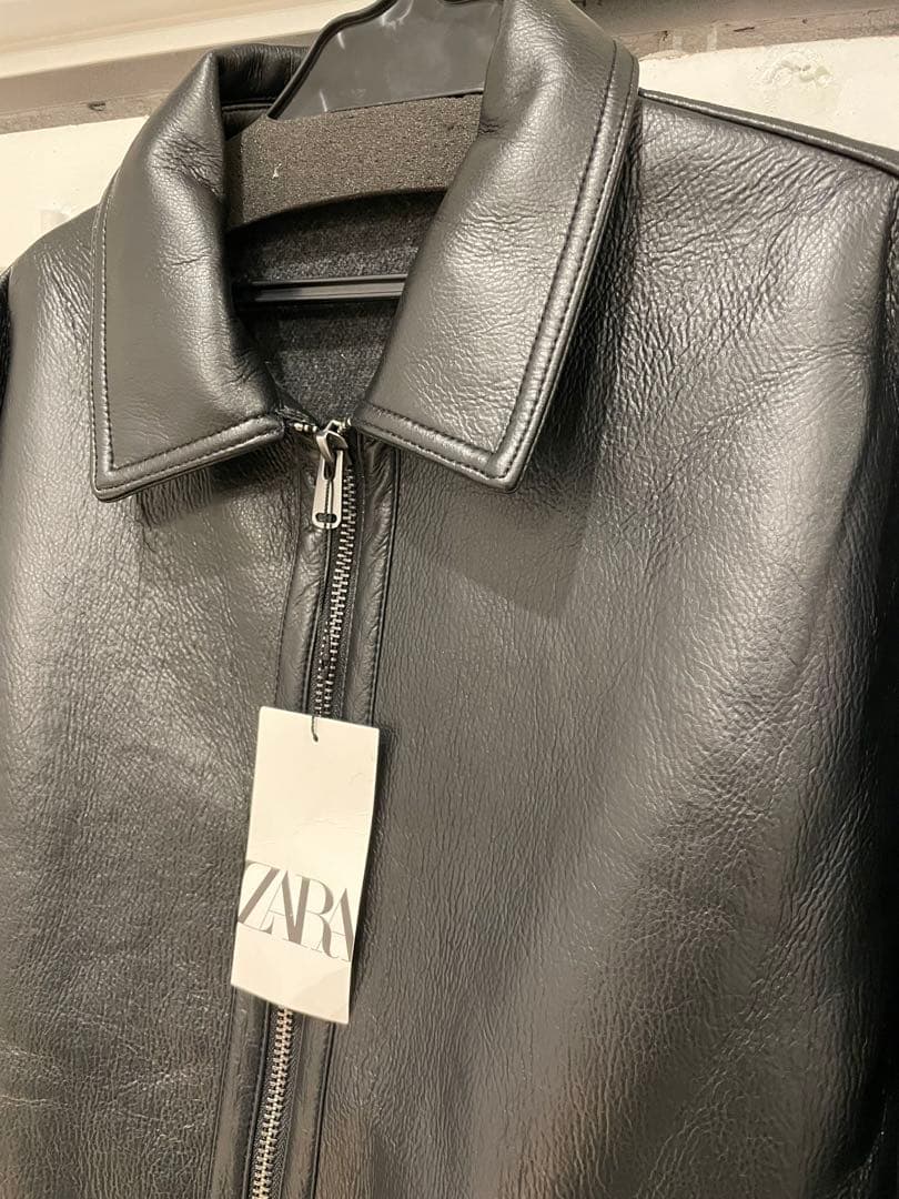 【未使用タグ付き】ZARA フェイクレザー ジャケット ウール裏地 L ブラック
