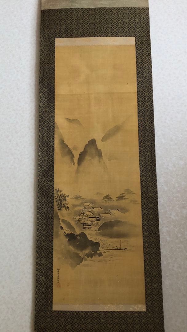 絹本古画 水墨山水画 掛け軸 骨董 古美術