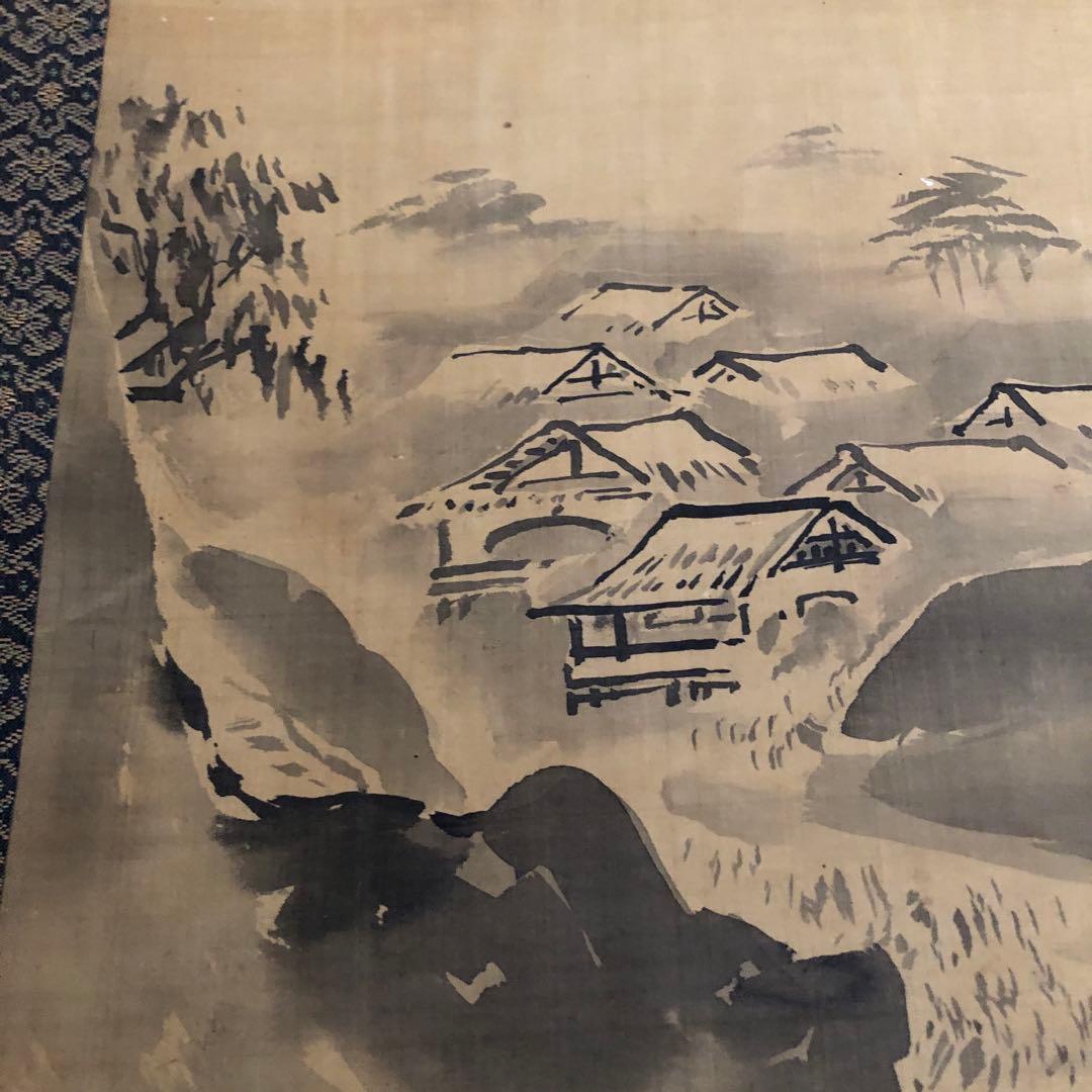 絹本古画 水墨山水画 掛け軸 骨董 古美術