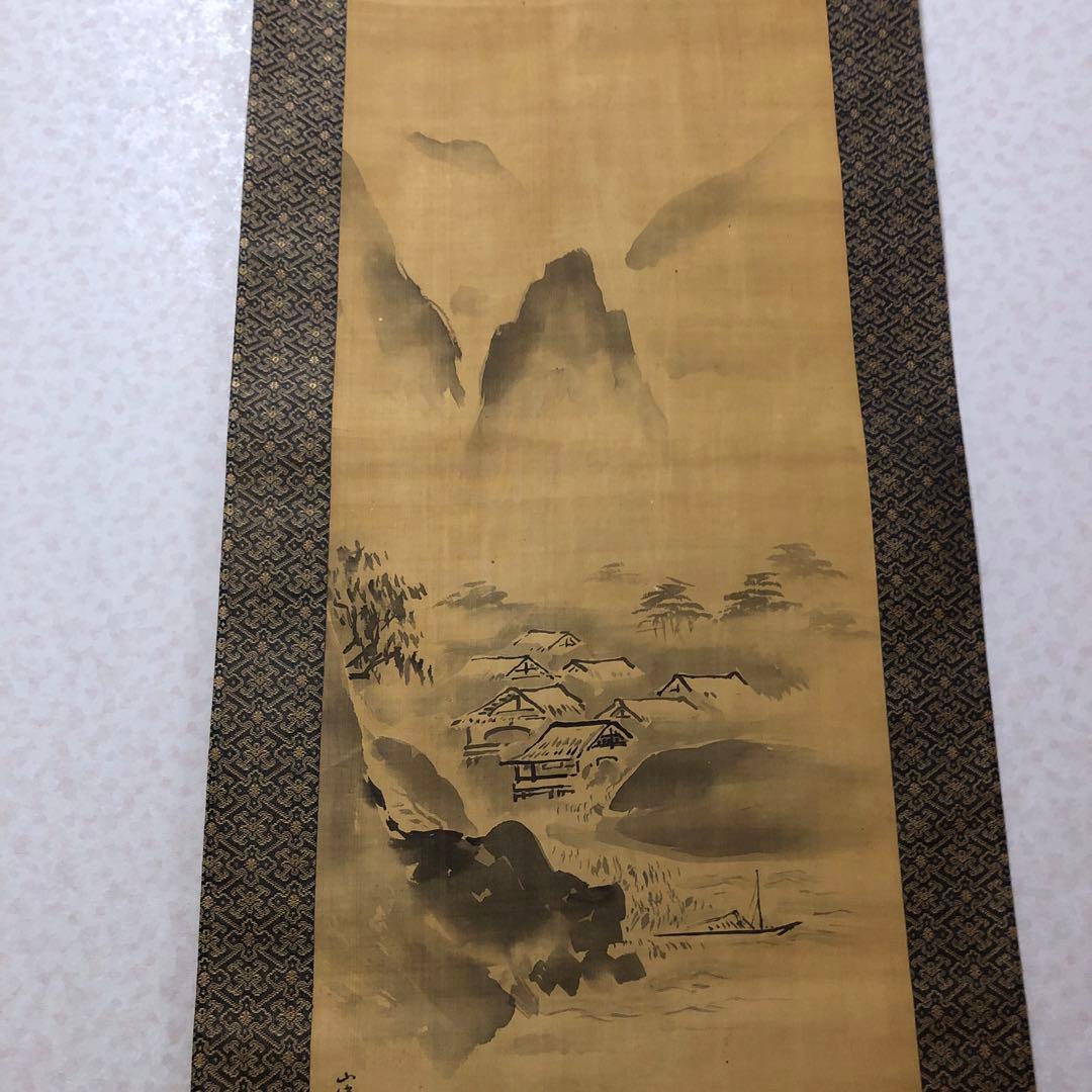 絹本古画 水墨山水画 掛け軸 骨董 古美術