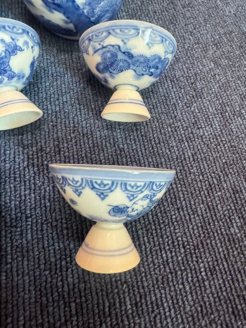 2020三川内焼　平戸松山作　献上唐子絵　酒器セット　徳利2客　猪口5客　未使用