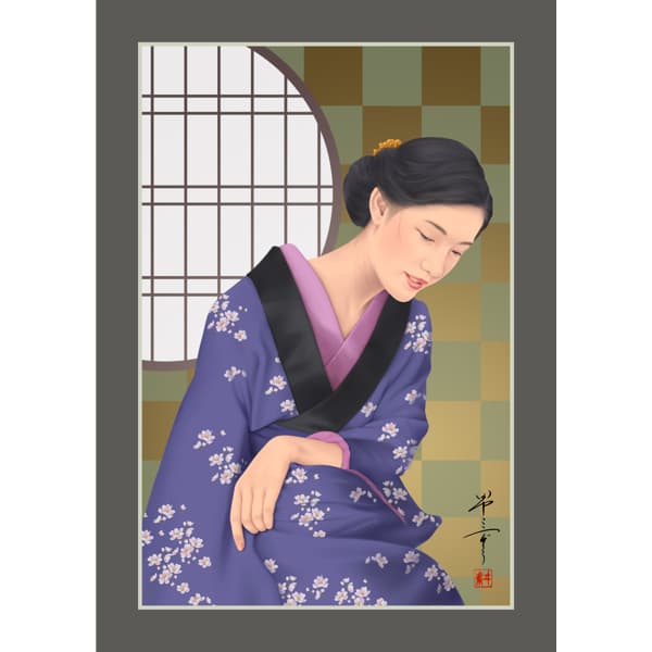 桜舞う（美人画・A2サイズ）