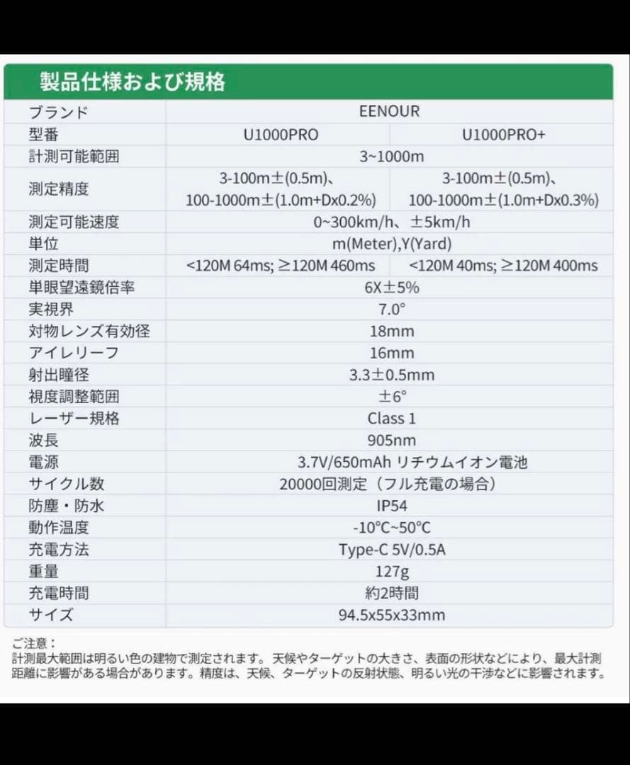 EENOUR U1000PRO+ ゴルフ用レーザー距離計