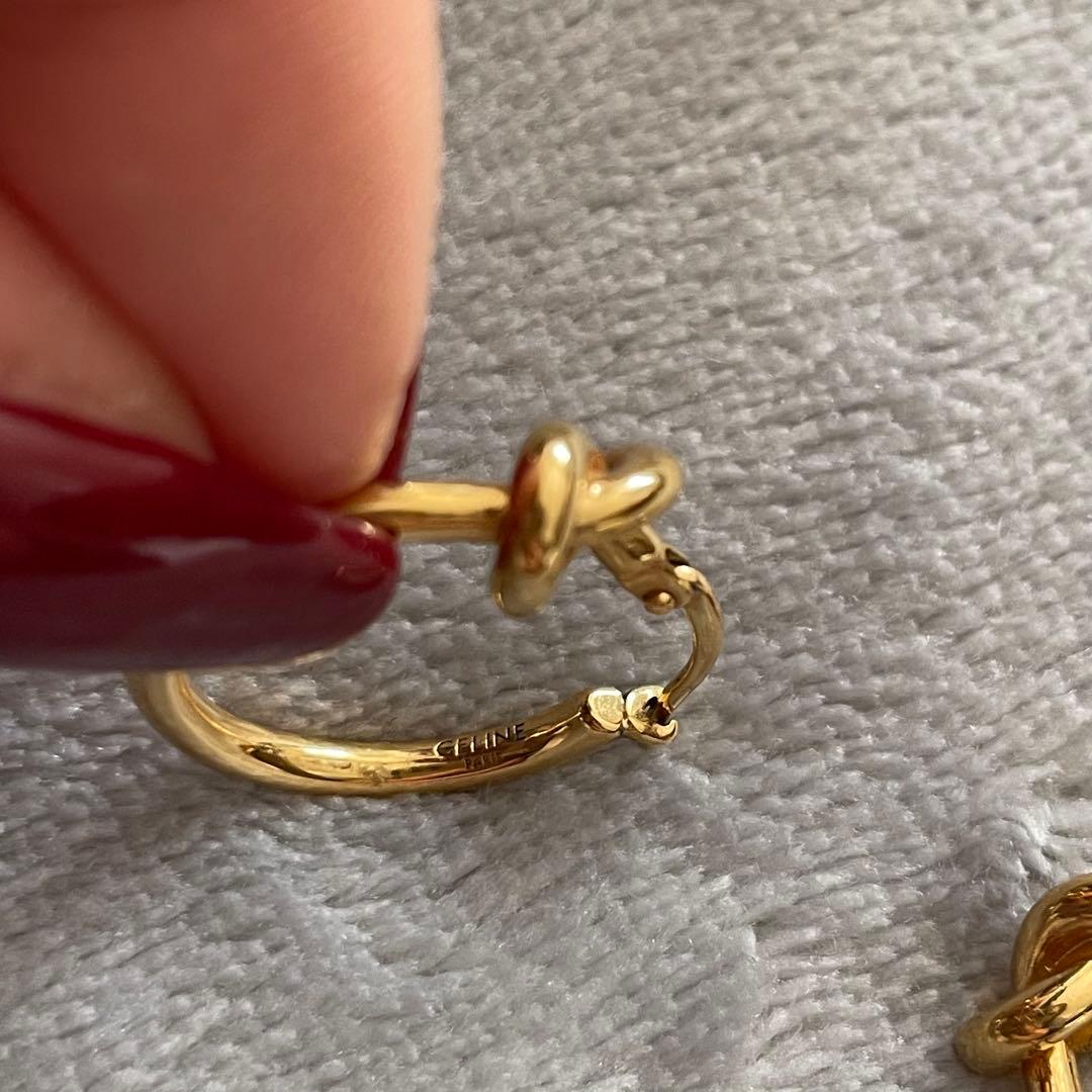 【美品】CELINE セリーヌ ノット スモールフープ ピアス ゴールド