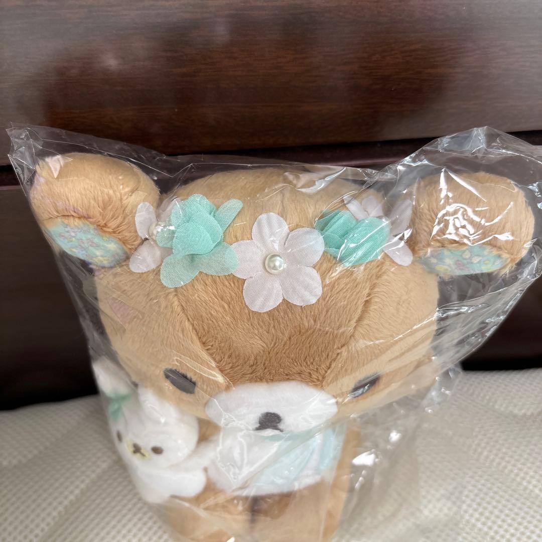 RAKUTAO45245  おすわりぬいぐるみうさぎフラワーピンク&ブルー