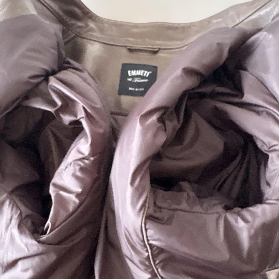 【50サイズ】美品　EMMETI シングルライダース 羊革　グレージュ　Wジップ