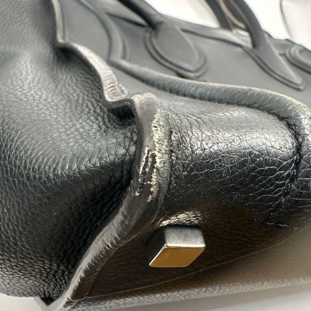 CELINE ラゲージ ミニ ブラック レザー ハンドバッグ 旧ロゴ 保存袋付き
