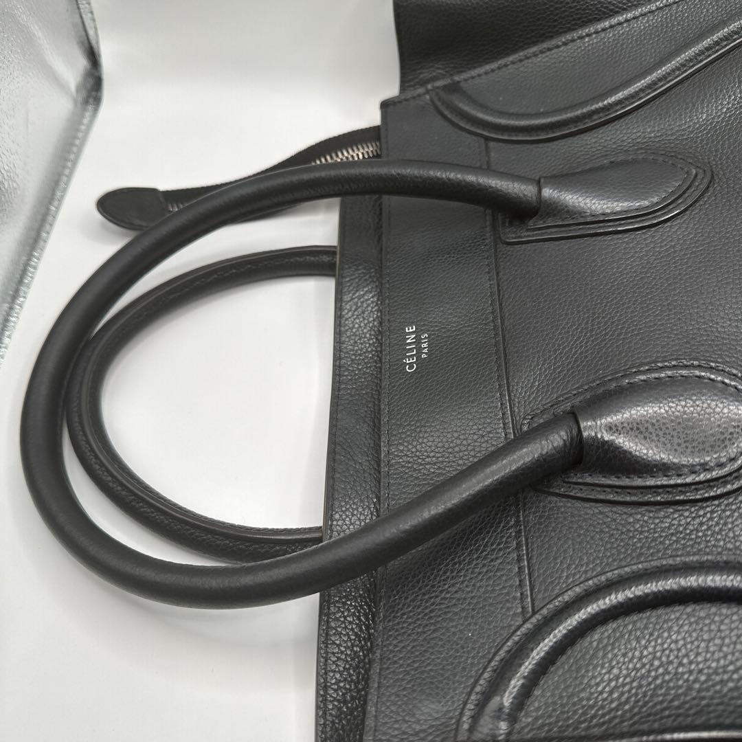 CELINE ラゲージ ミニ ブラック レザー ハンドバッグ 旧ロゴ 保存袋付き