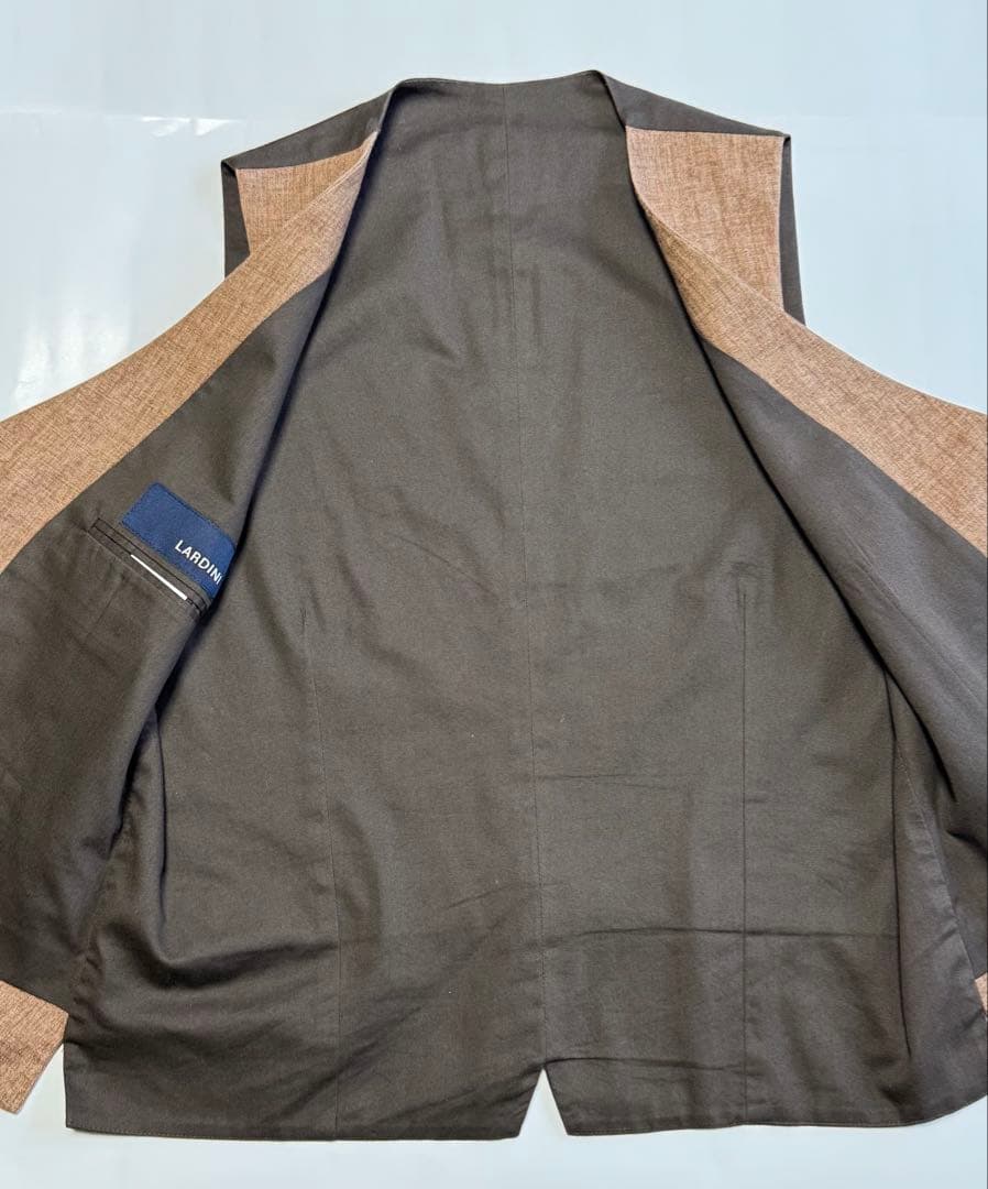 【美品】 LARDINI リネン素材夏用ジレ46イタリア製(ブラウン)