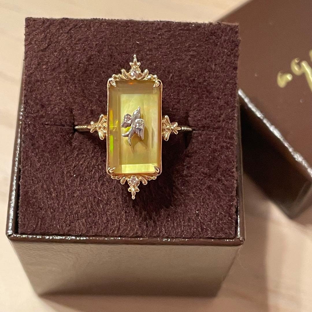 【新品】agete アガット　K10 SILVER ゴールドリング　シトリン　鳥