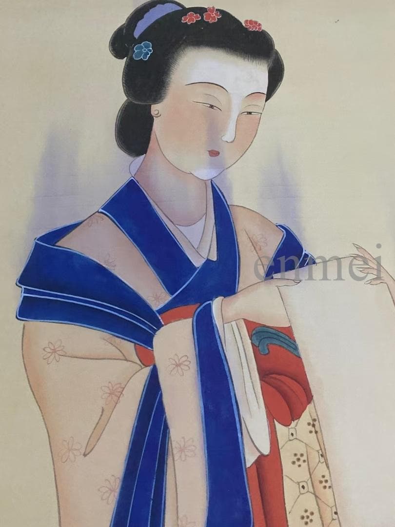 中国古美術・旧藏珍品・張大千款・仕女図・絹本・純手描き・掛軸・中堂畫・郵票落款