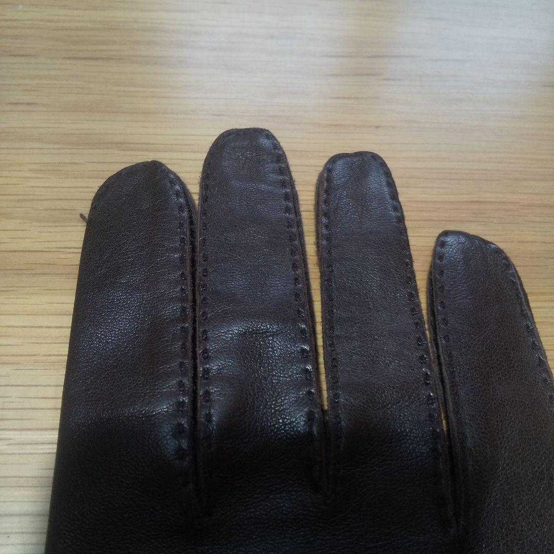 エルメス ダークブラウン レザー手袋 7½ 説明必読願います