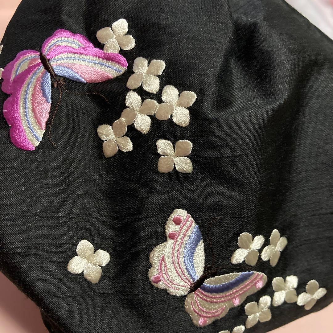 KEITA MARUYAMA 和装用バッグ 黒 蝶と花の刺繍