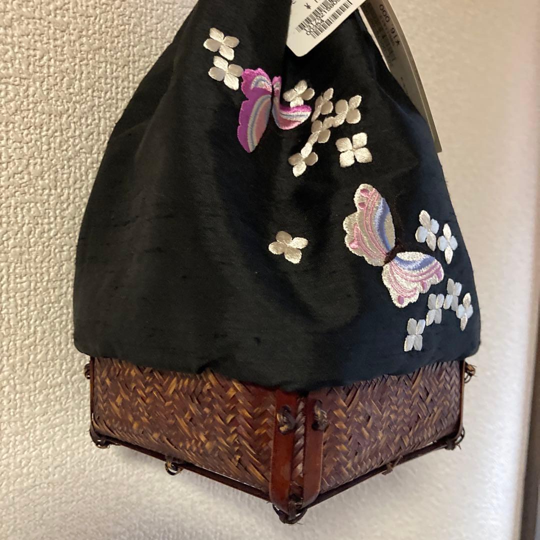 KEITA MARUYAMA 和装用バッグ 黒 蝶と花の刺繍