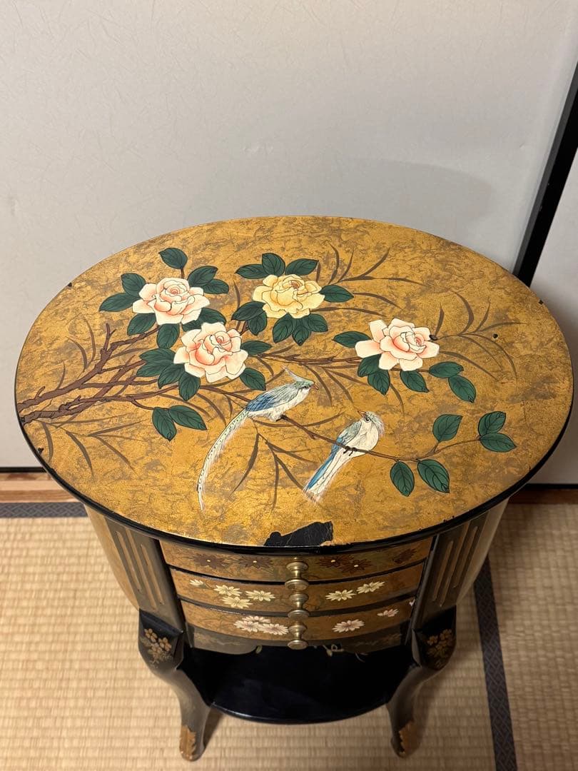 アンティーク　高級金箔家具 中国伝統家具 半円 電話台 コンソールテーブル