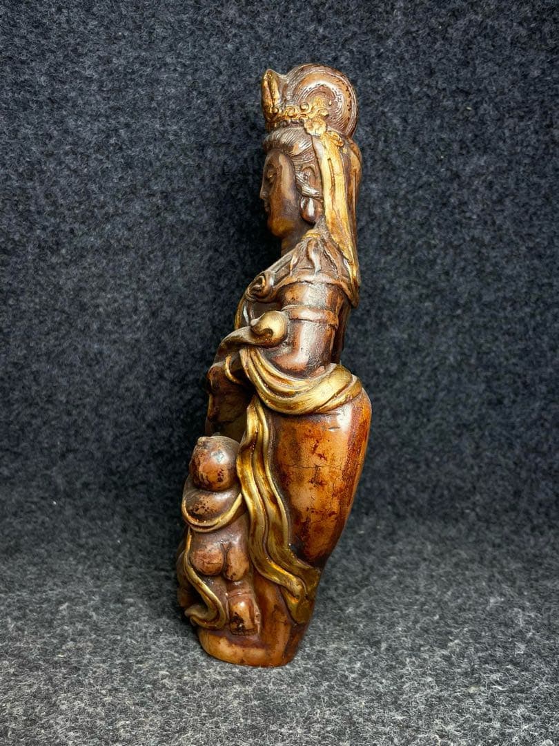 旧蔵　珍品　高古玉 観音仏像彫刻　開運　時代物　アンティーク　文房具　収蔵品