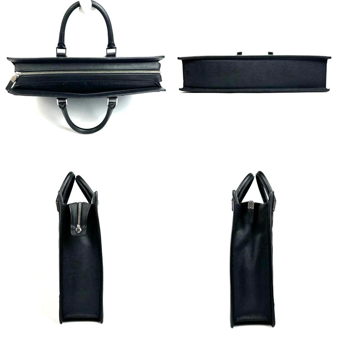 【美品】バーバリー　ビジネスバッグ　裏地総柄　サフィアーノ　レザー　ブラック