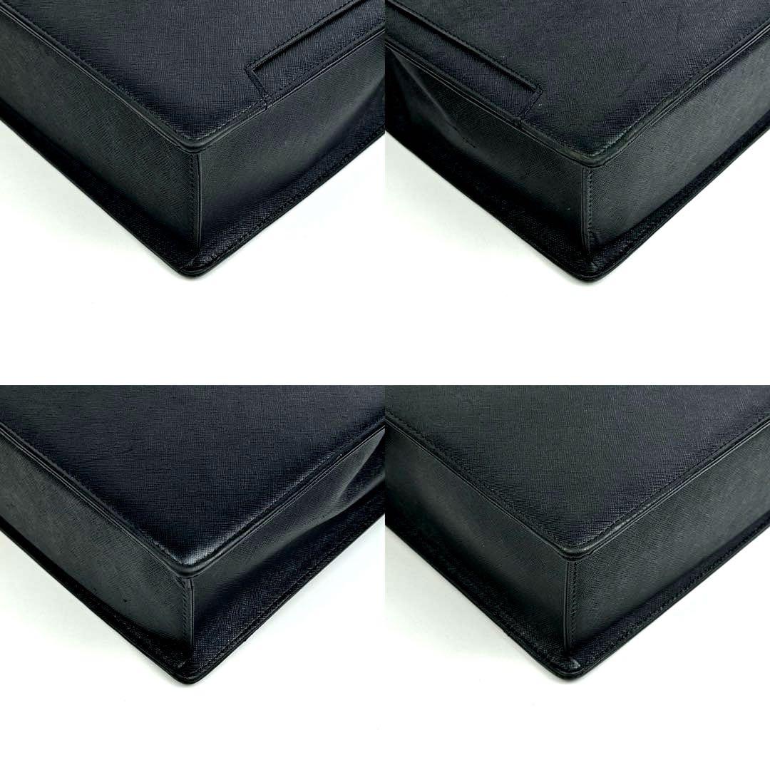 【美品】バーバリー　ビジネスバッグ　裏地総柄　サフィアーノ　レザー　ブラック