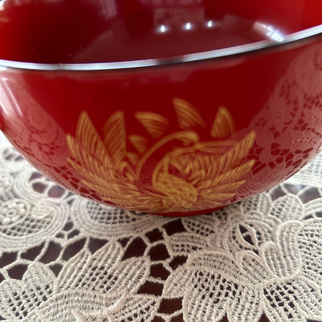 musashi輪島塗り赤漆器 椀 2個セット 金色模様　美品