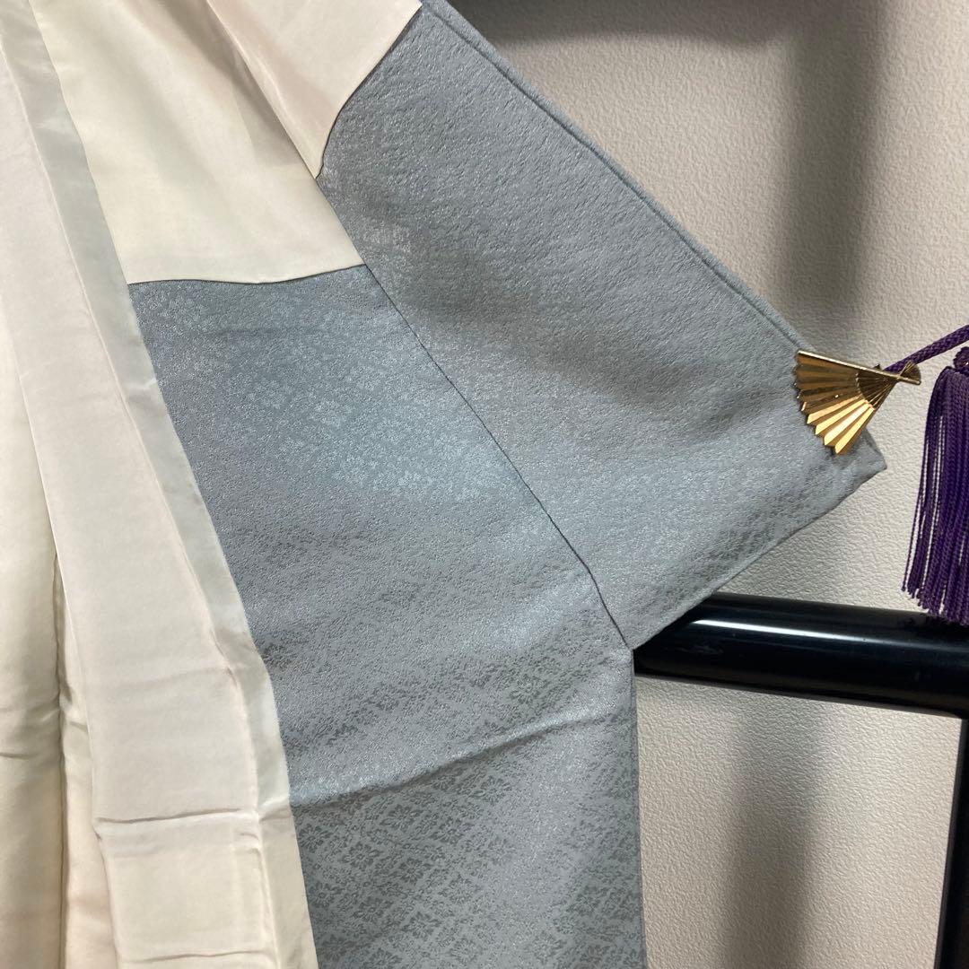 ZF-1346 色無地 地紋 正絹 燻んだ 水色 一つ紋 共八掛 美品 良品