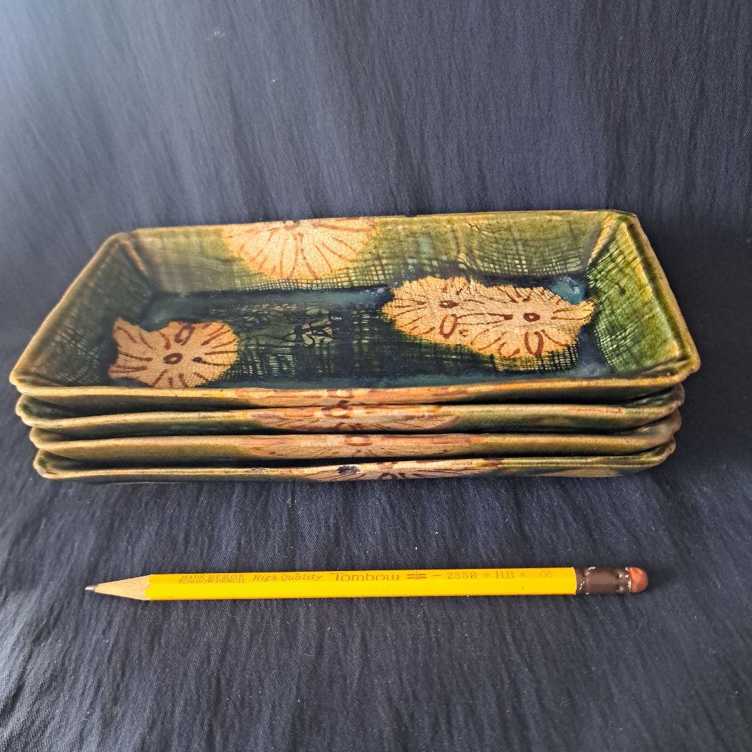 「\"キズあっても織部\"人気の長皿！」 織部焼き長皿(幅20cm) 4客セット 骨