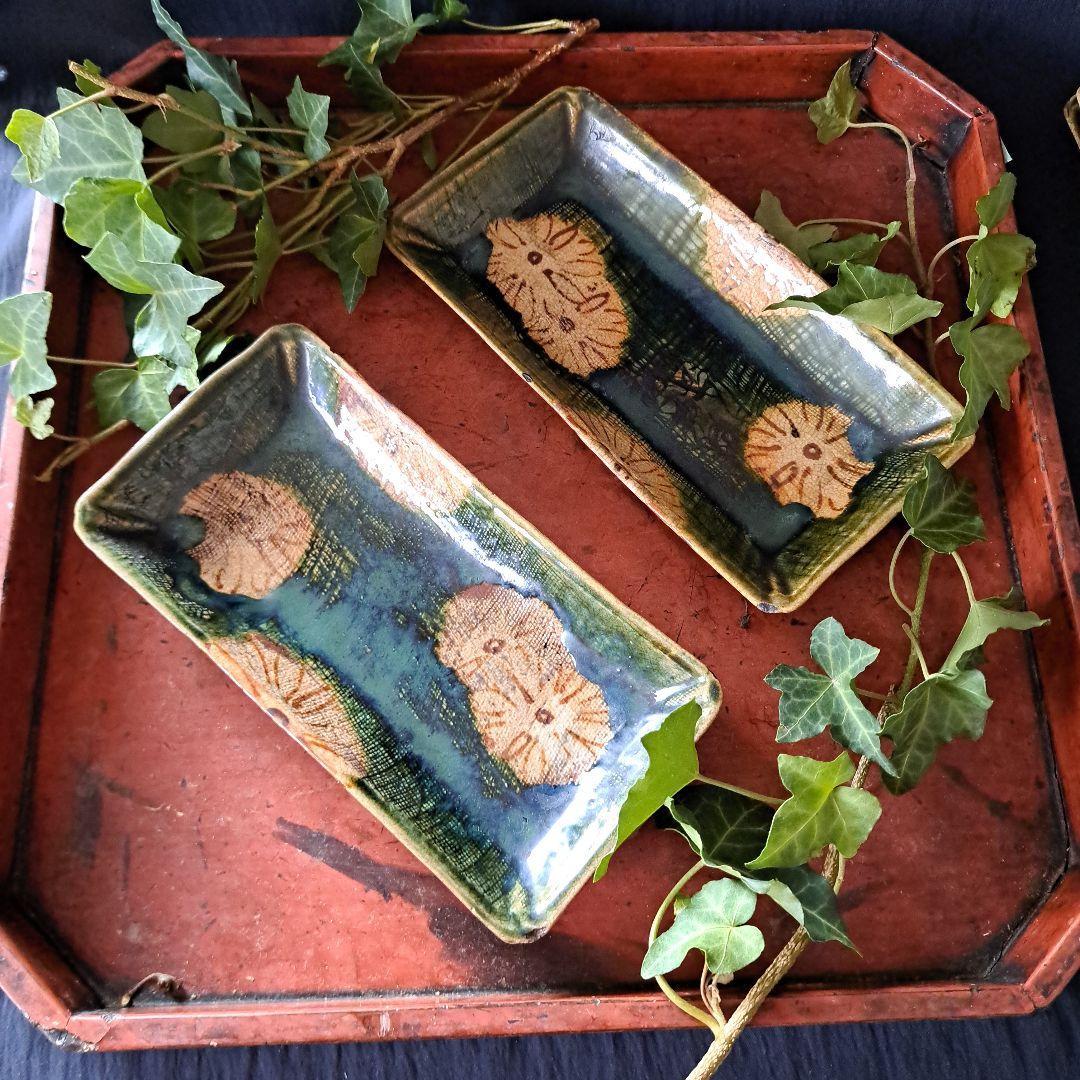 「\"キズあっても織部\"人気の長皿！」 織部焼き長皿(幅20cm) 4客セット 骨