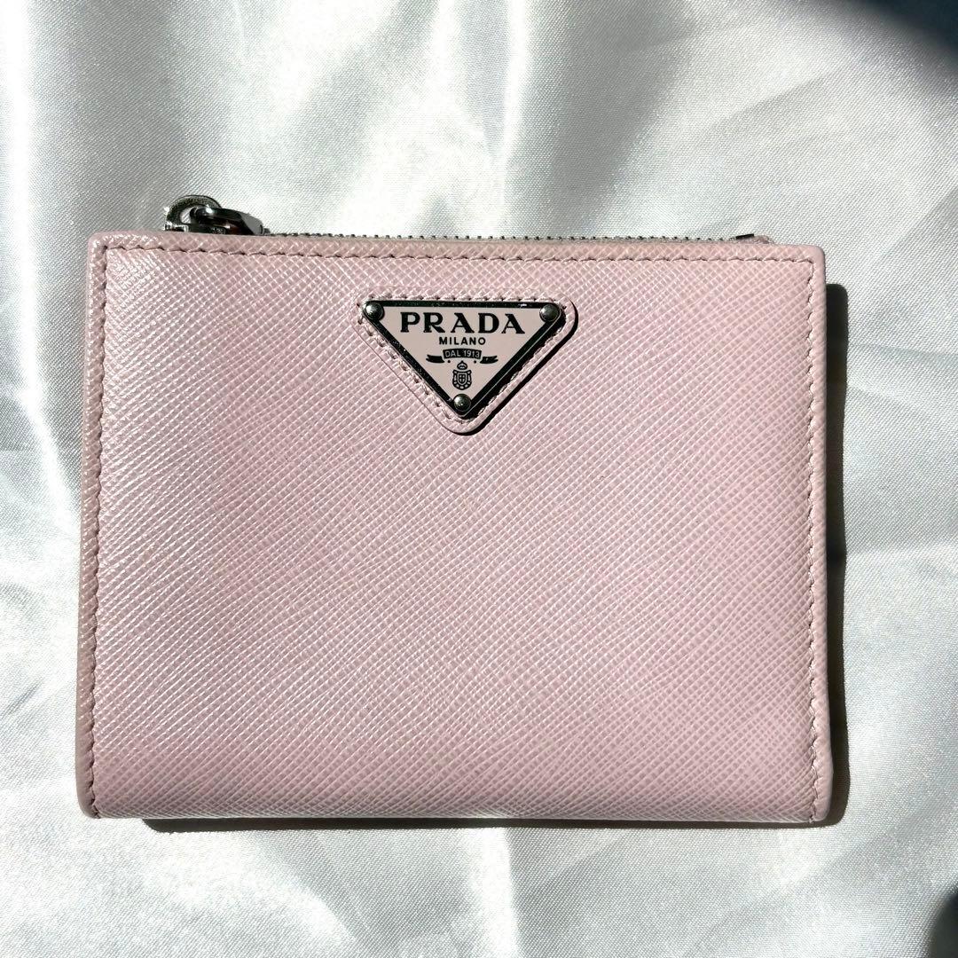 極美品/現行✨プラダ 折り財布 三角ロゴ サフィアーノレザー ピンク