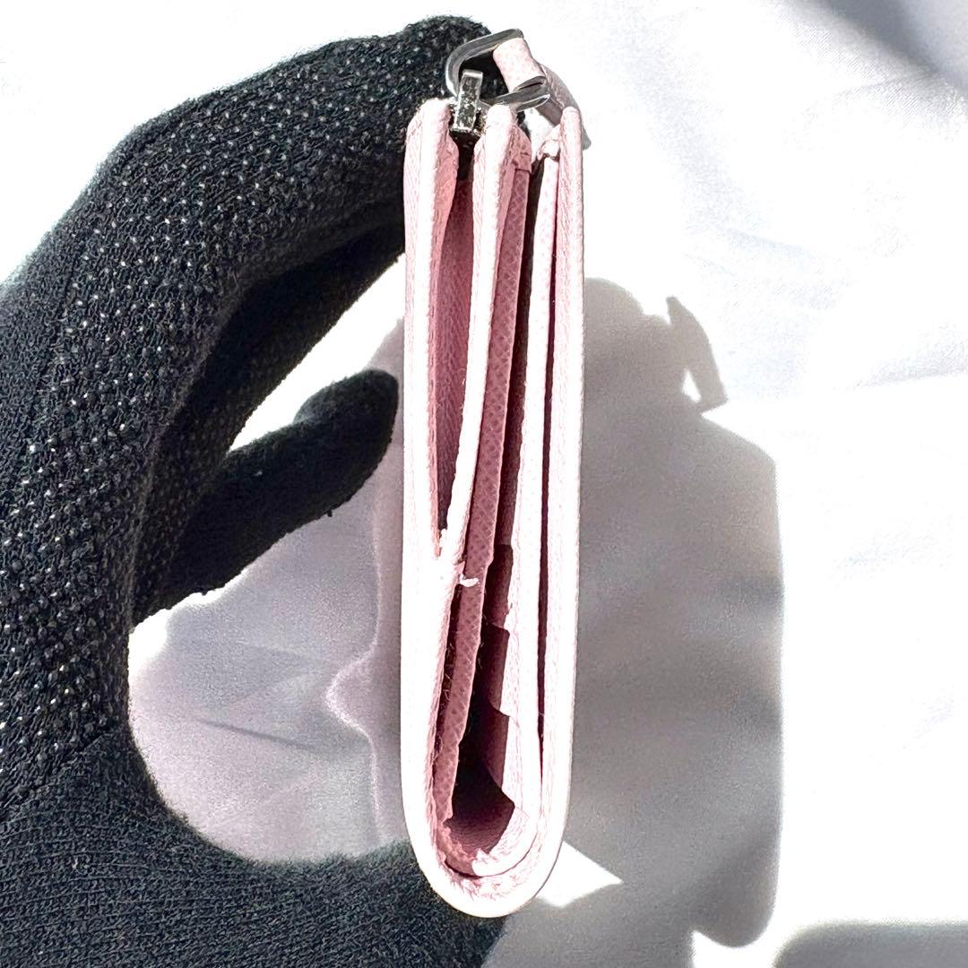 極美品/現行✨プラダ 折り財布 三角ロゴ サフィアーノレザー ピンク