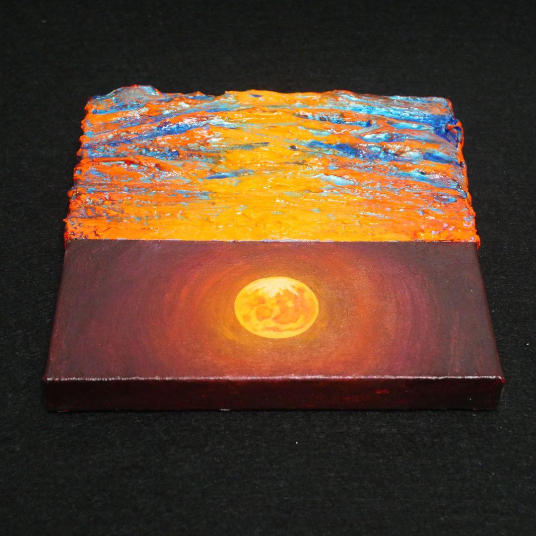 油絵 アートパネル【オレンジの月】