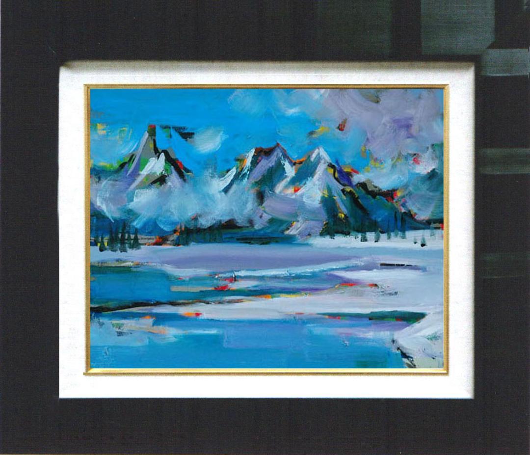 油絵 菅家令子 絵 絵画インテリア 額付(白) uF6-062903 風景冬景色