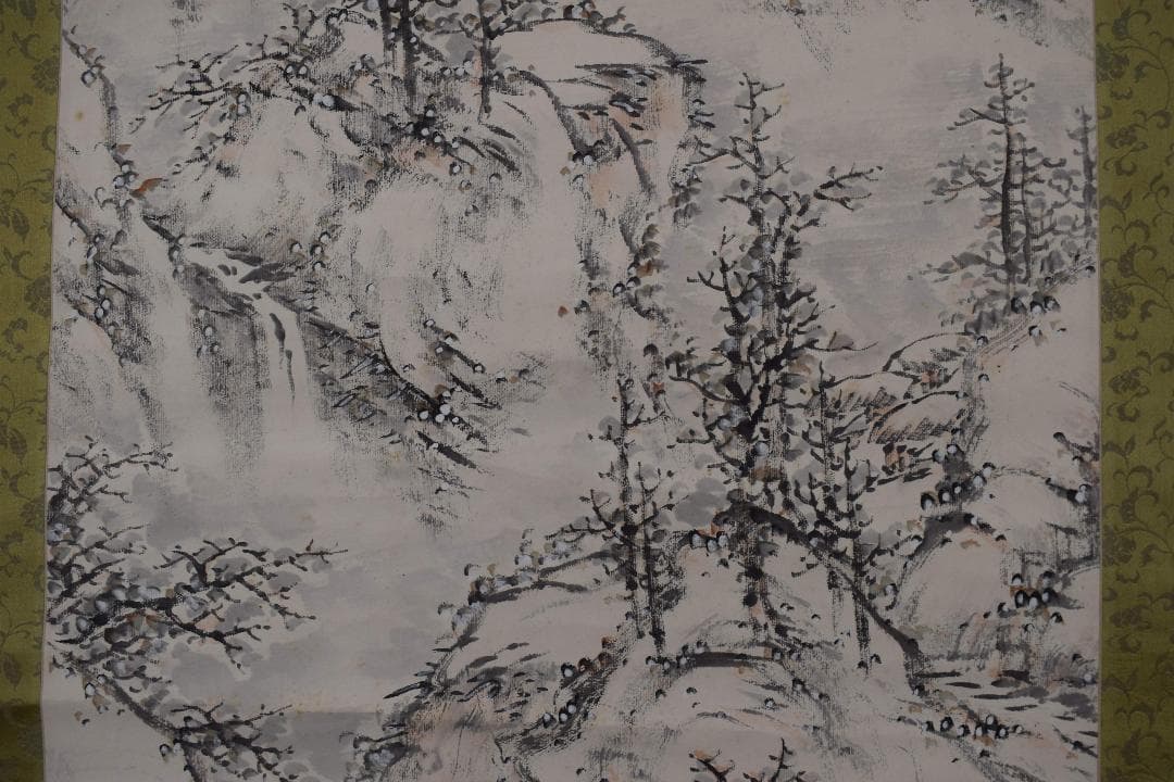 【真作】手島呉東/山村雪景図/雪景山水図/山村抱雪/掛軸☆宝船☆Y-253　JM