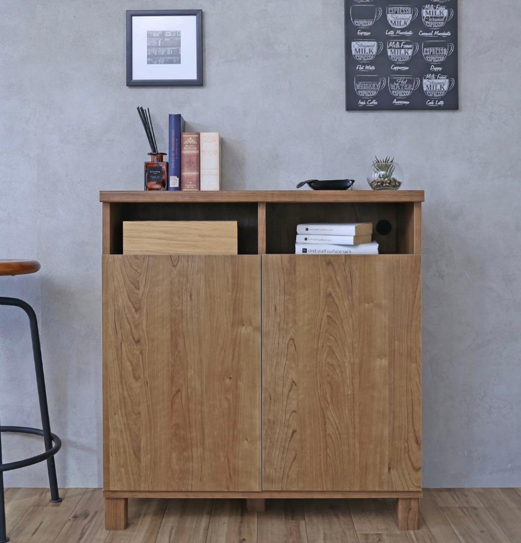 木目調キャビネット　棚　幅74