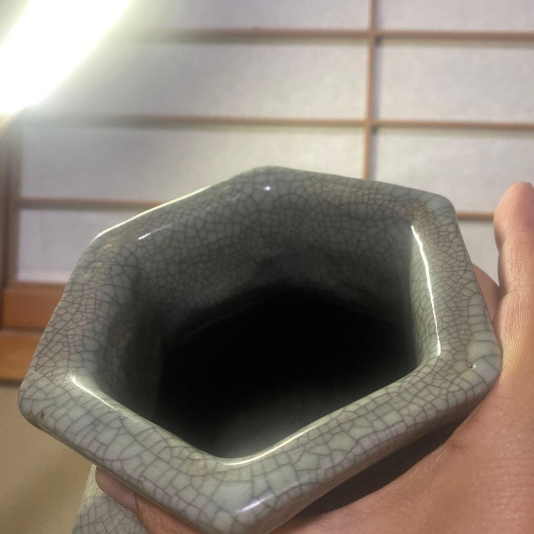 中国古玩　面取山水図花瓶【大】37cm13cm