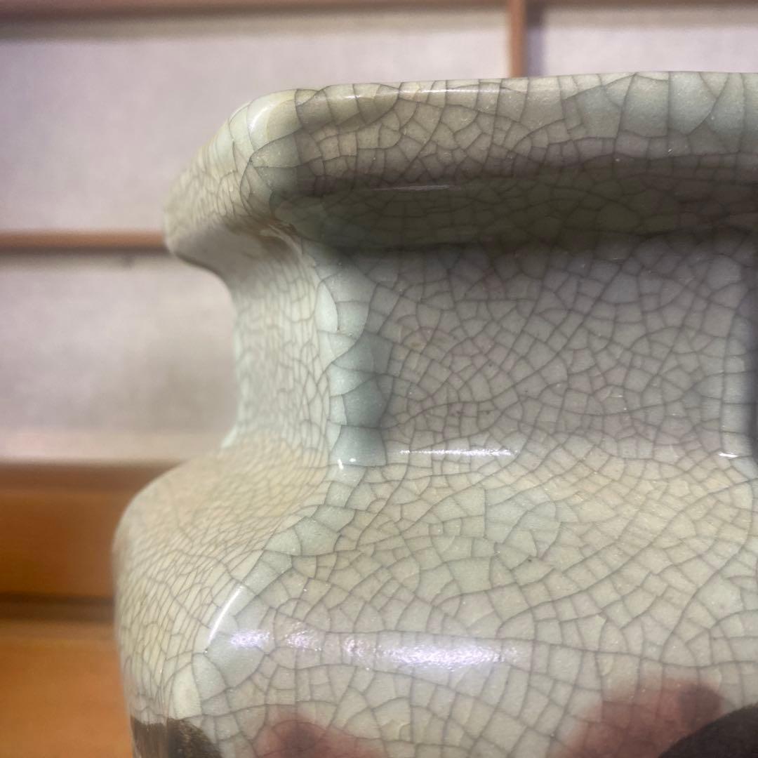 中国古玩　面取山水図花瓶【大】37cm13cm