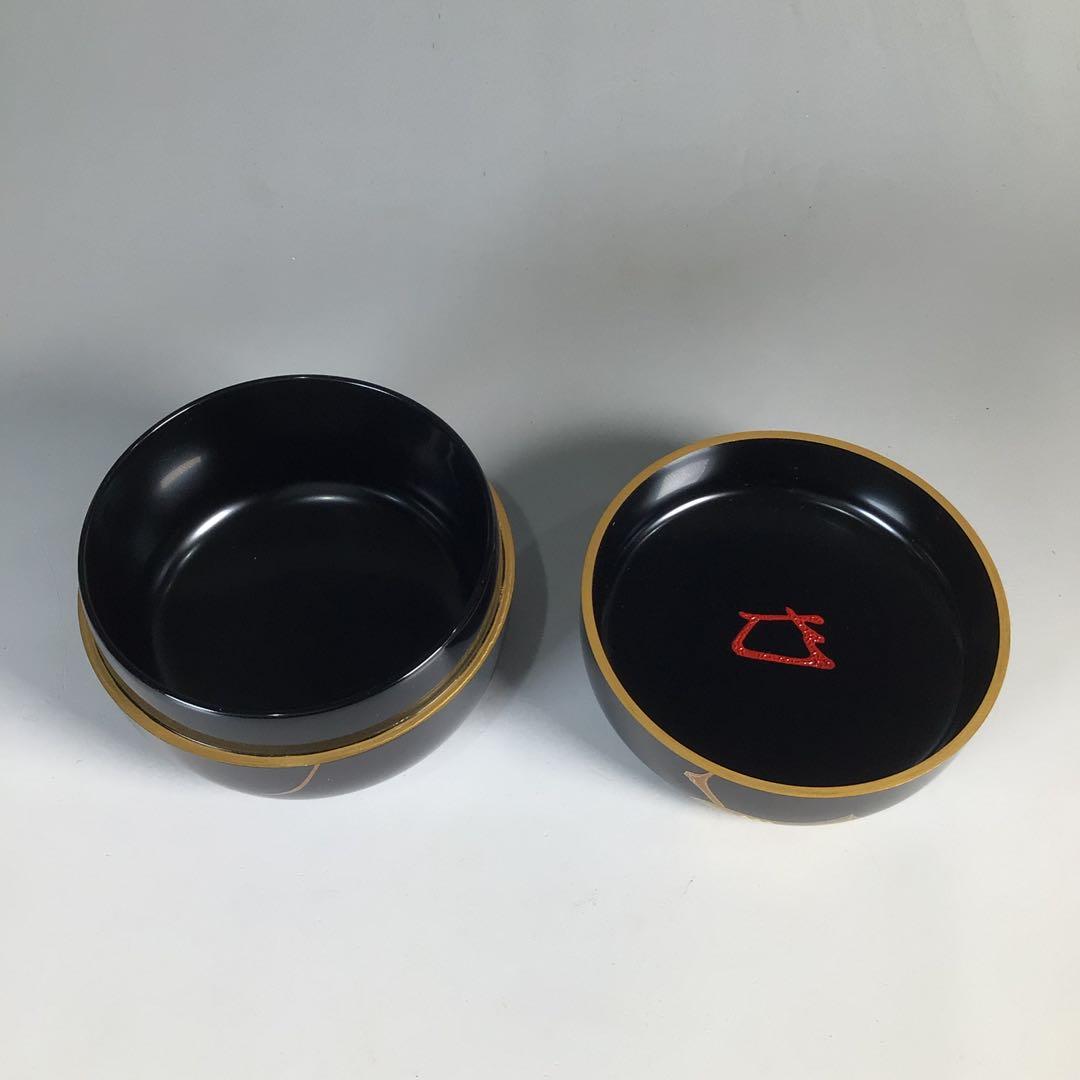 Ｎ３３５　棗　『一后一兆作』『而妙斎(千宗左)書付』『椿蒔絵』『平棗』　共箱